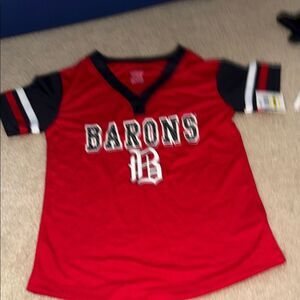Genuine Merchandise Red and Black Barons Kids Jersey M7/8 NWT